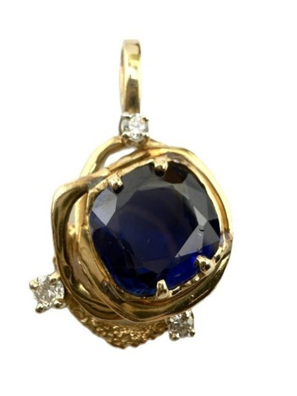 Baroque Style Yellow Gold Sapphire Pendant with Diamonds - Chain not included